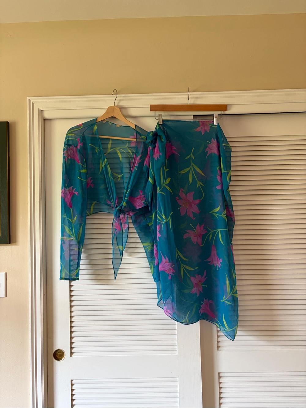 Sheer Teal Floral Wrap Skirt - Unbranded